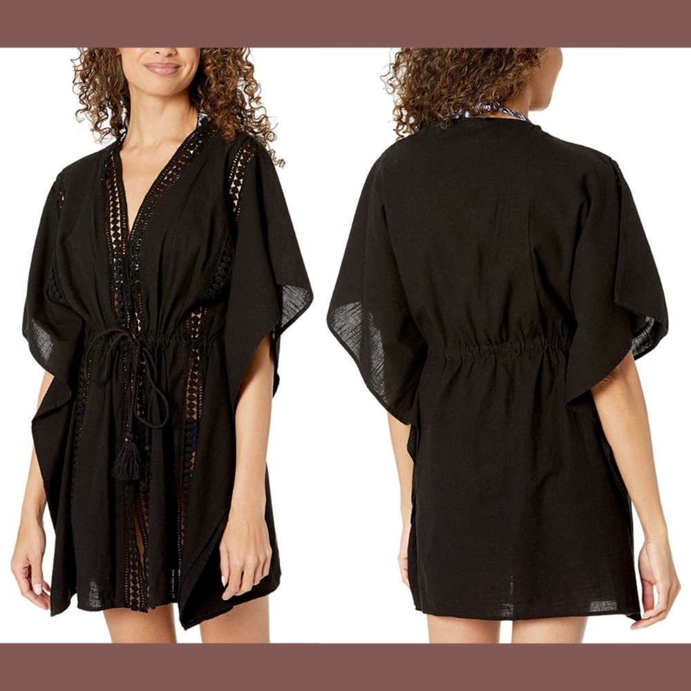 NEW Bleu Rod Beattie [ Small ]‎ India Bazaar Cotton Caftan Cover Up BLACK